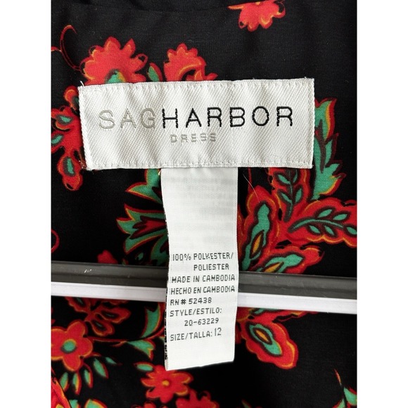 Sag Harbor‎ Womens Wrap Dress Black Red Floral Pointed Collar Size 12 Tall 0304 - Picture 4 of 12